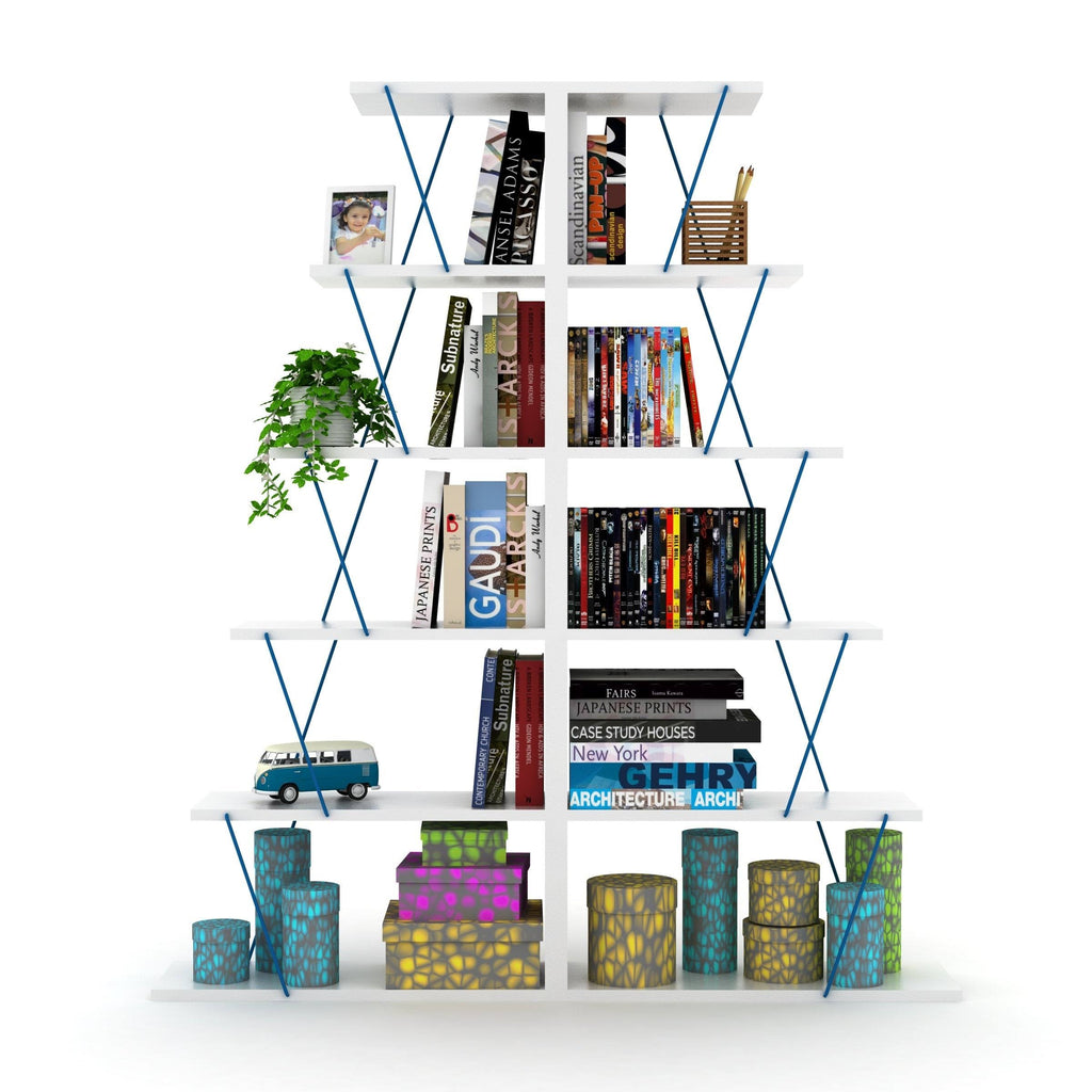 Chrome-White 5-Shelf Angled Bookcase F906