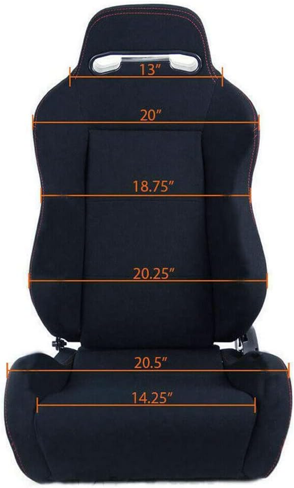Racing Bucket Seats with Sliders Rails Red Stitch Black Cloth Set of 2 M735937