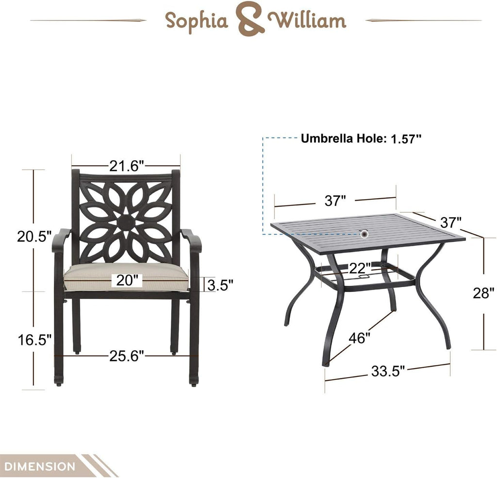 5 Pieces Patio Dining Set with 4 Chairs and 1 Square Table P2103