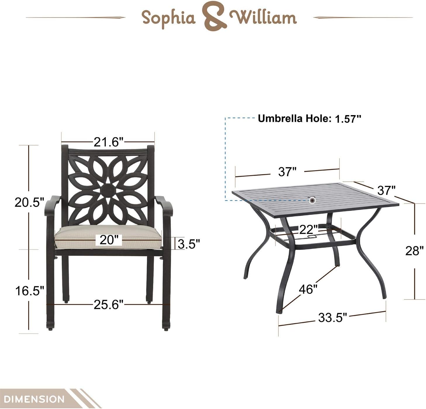 5 Pieces Patio Dining Set with 4 Chairs and 1 Square Table P2103