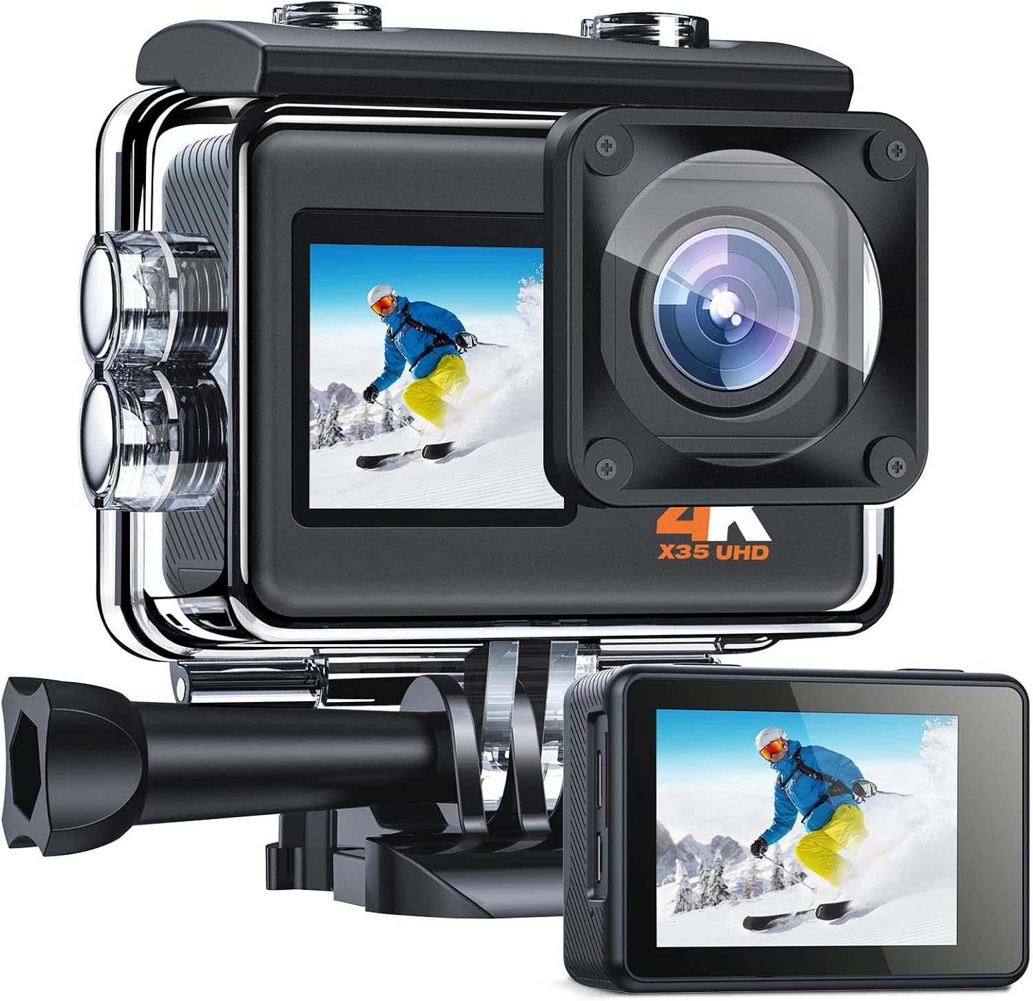 4K 24MP Ultra HD WiFi Dual Color Screen Sports Underwater Camera EIS 131FT Waterproof 170 Degree Wide Angle with 2 Rechargeable Batteries and Accessories Kit F313