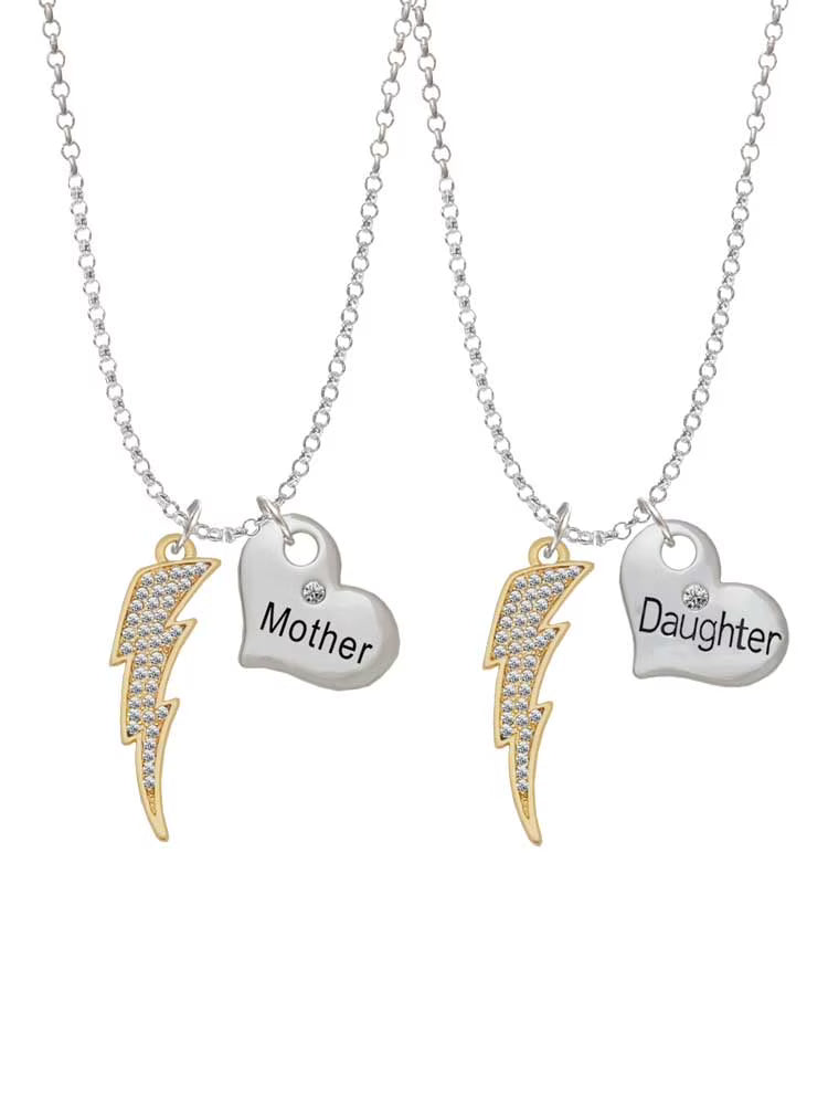 Goldtone Crystal Lightning Bolt Heart Necklaces Set of 2 O928