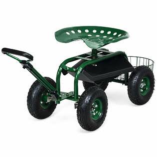 Green Garden Cart Patio Wagon with Tray Basket Extendable Handle J7157