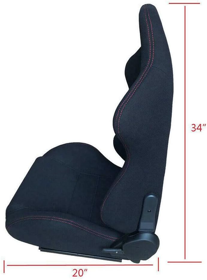 Racing Bucket Seats with Sliders Rails Red Stitch Black Cloth Set of 2 M735937