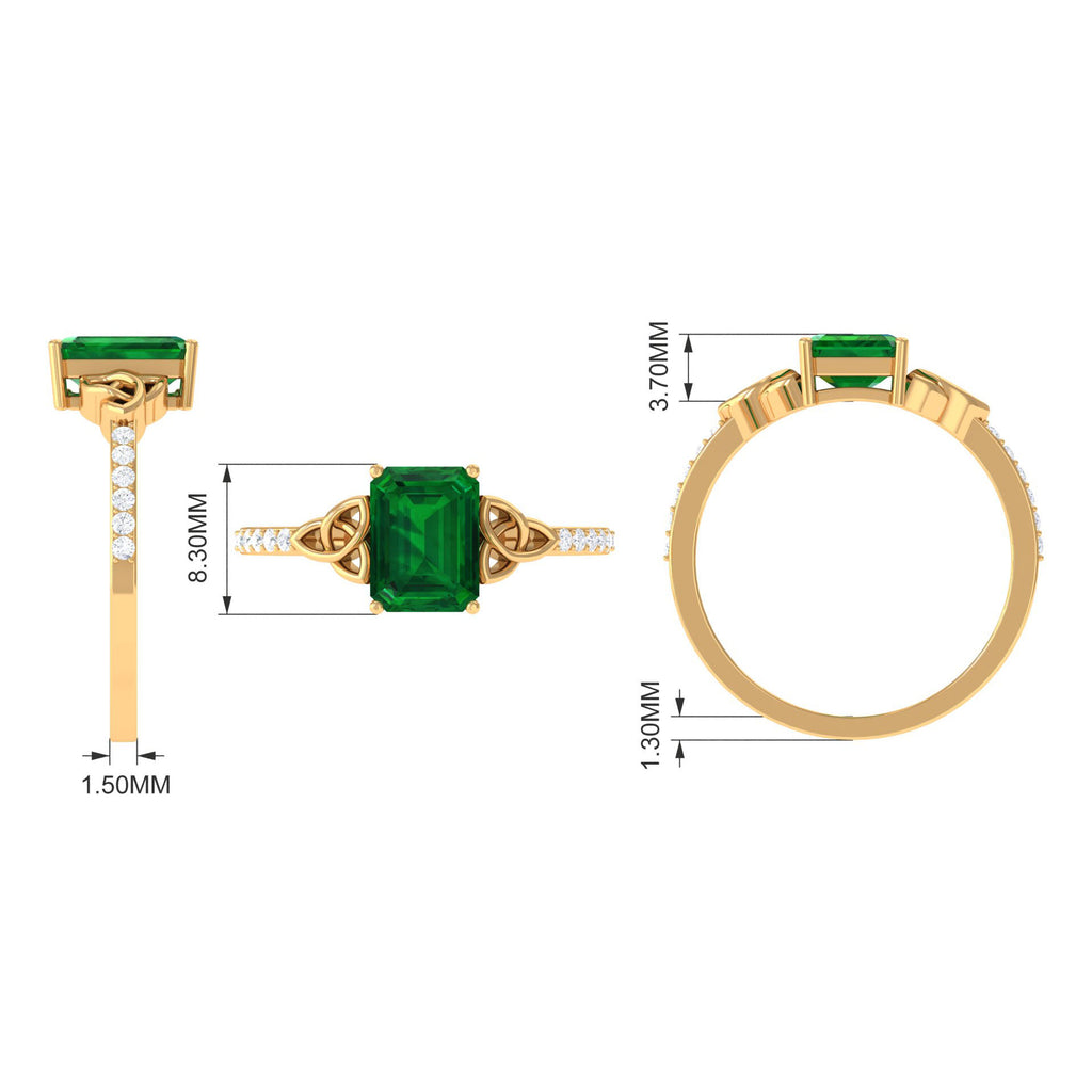 Emerald Solitaire Celtic Ring with Diamond - 6X8 mm, 925 Sterling Silver, US 13.00 S7034