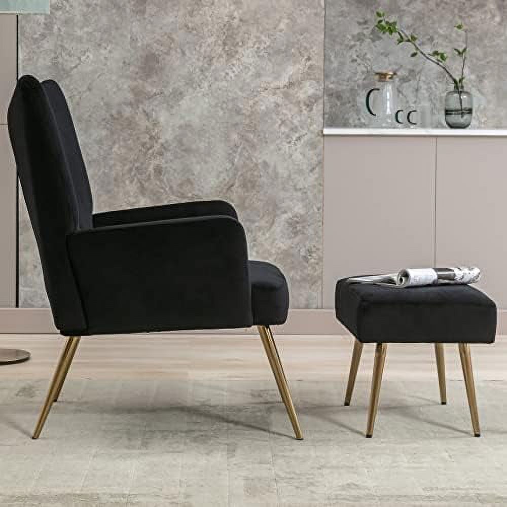 Cream Velvet Upholstered Accent Chair with Ottoman G20216