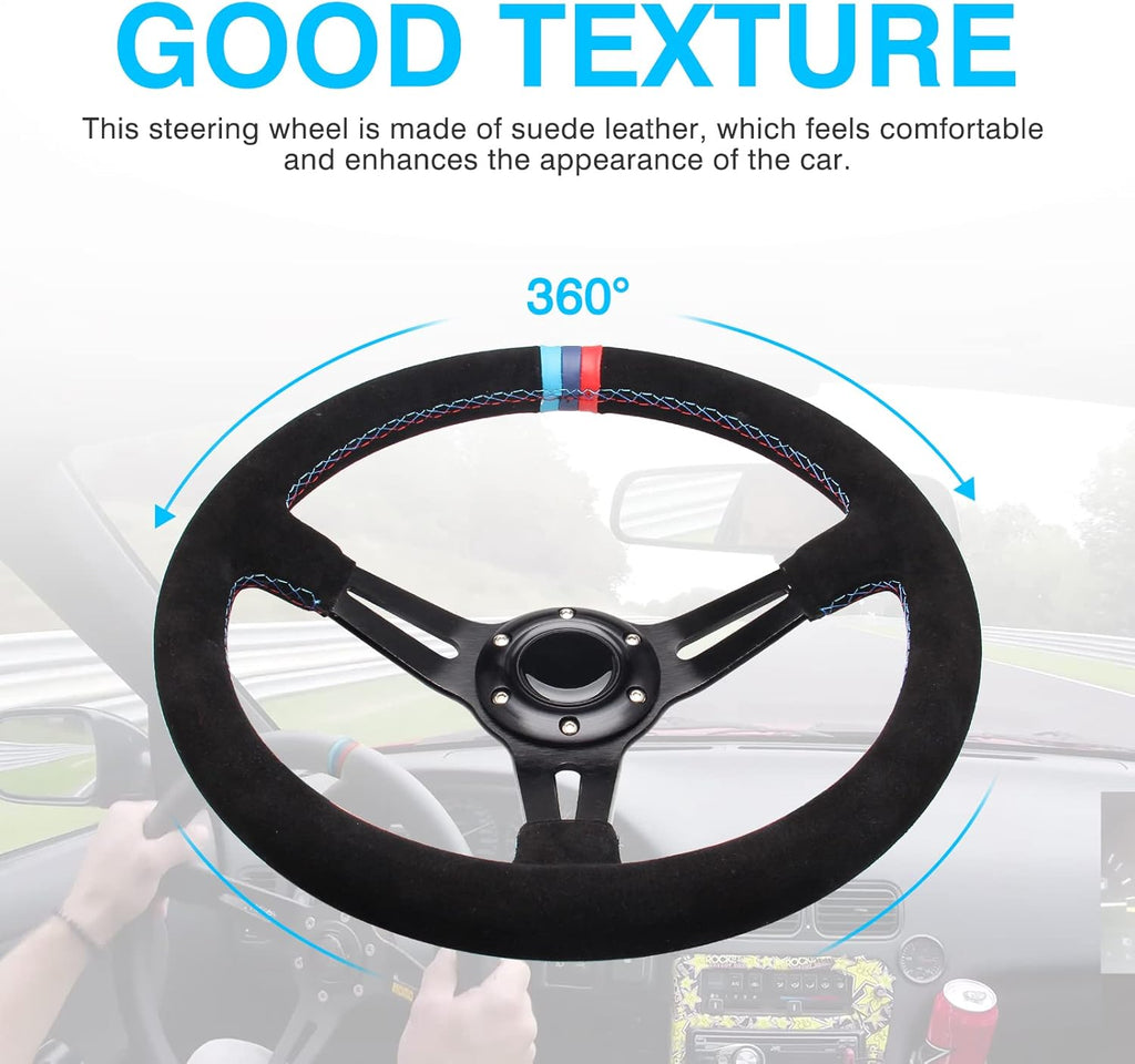 13.8 6 Bolt Suede Racing Steering Wheel with Horn Button W662