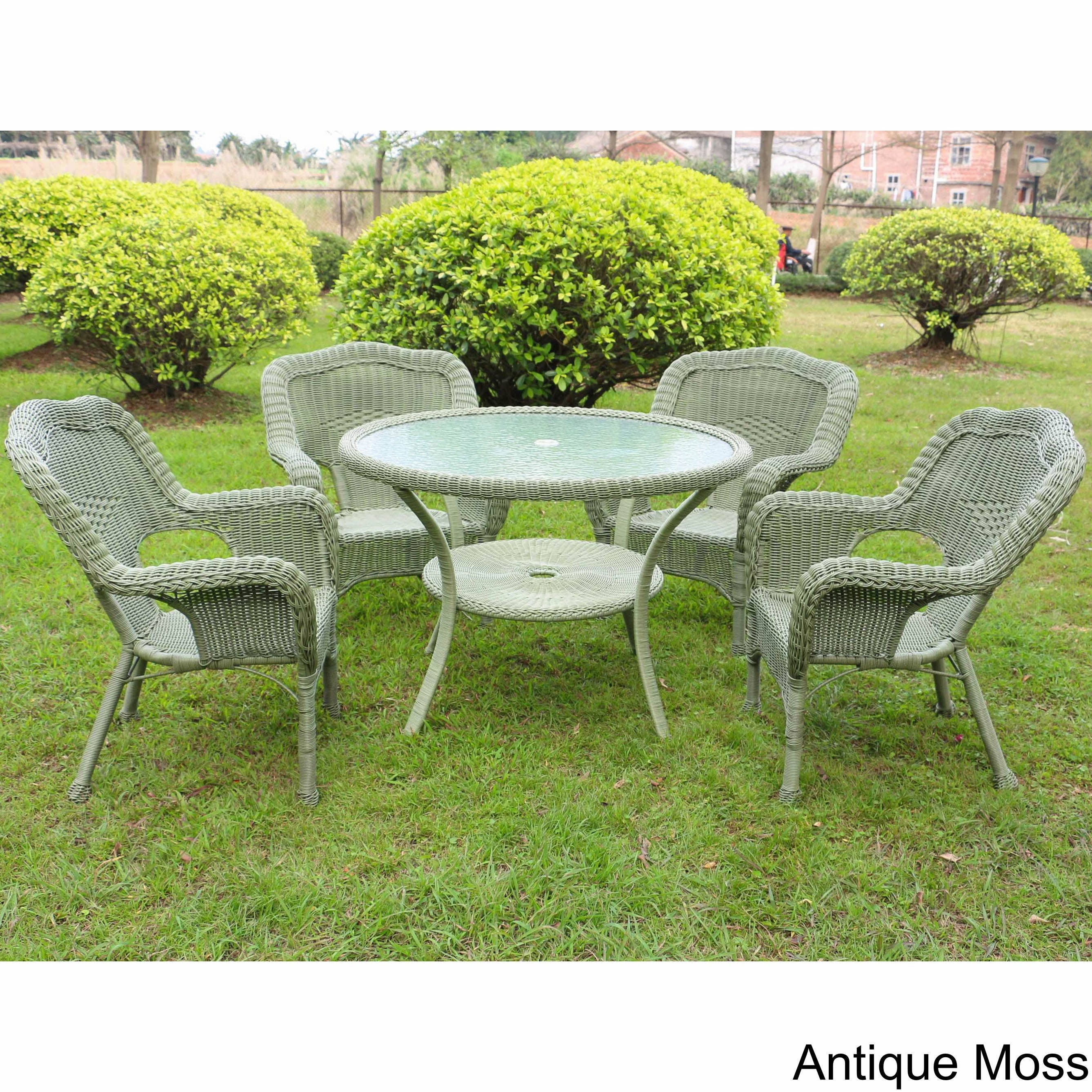 Antique Moss Resin Wicker Outdoor Dining Set (Set of 5) I456