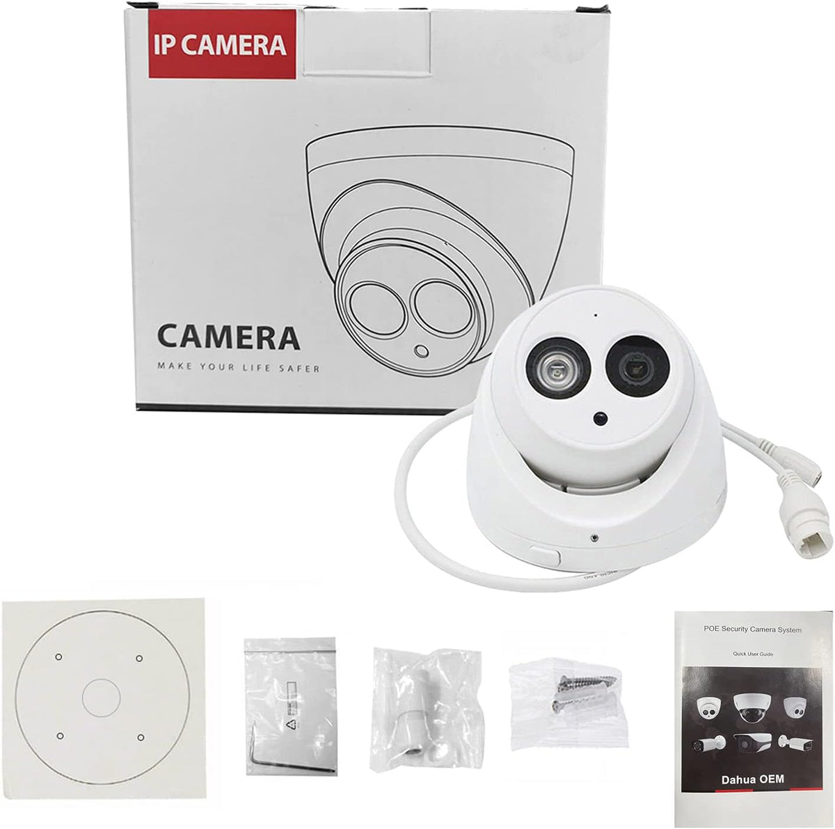 6MP PoE Outdoor Dome IP Camera with 2.8mm Lens, Built-in Mic, 164ft Night Vision, IP67 Waterproof J3664