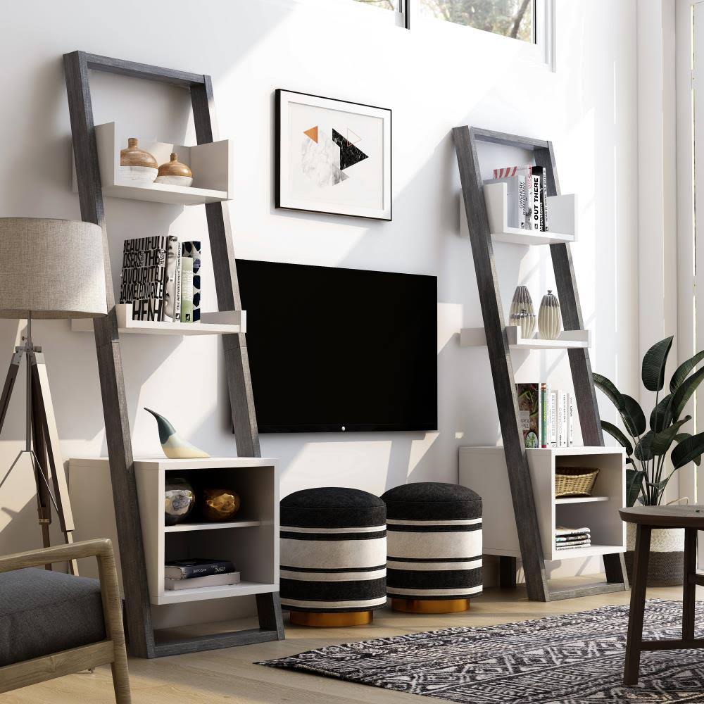 Gray Wood 10-Shelf Double Bookcase K2078