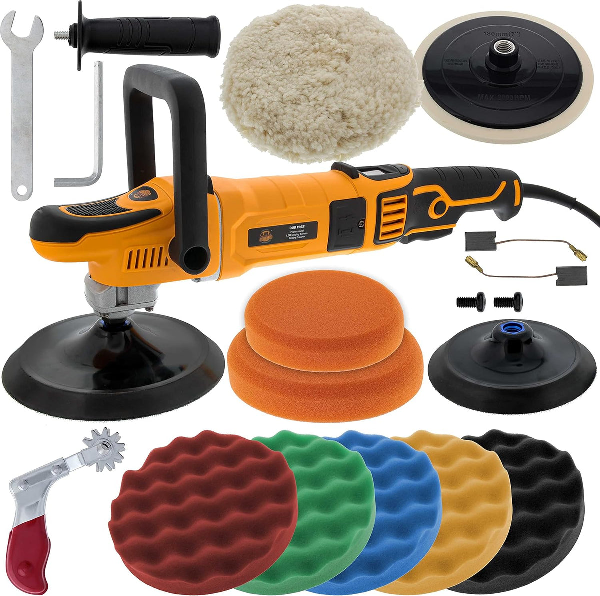 7" Rotary Polisher Buffer Sander with 8 Pad Kit, LED Variable Speed, 1200 Watts G41692