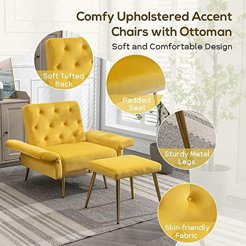 Olive Green Velvet Single Sofa Chair with Ottoman S51536