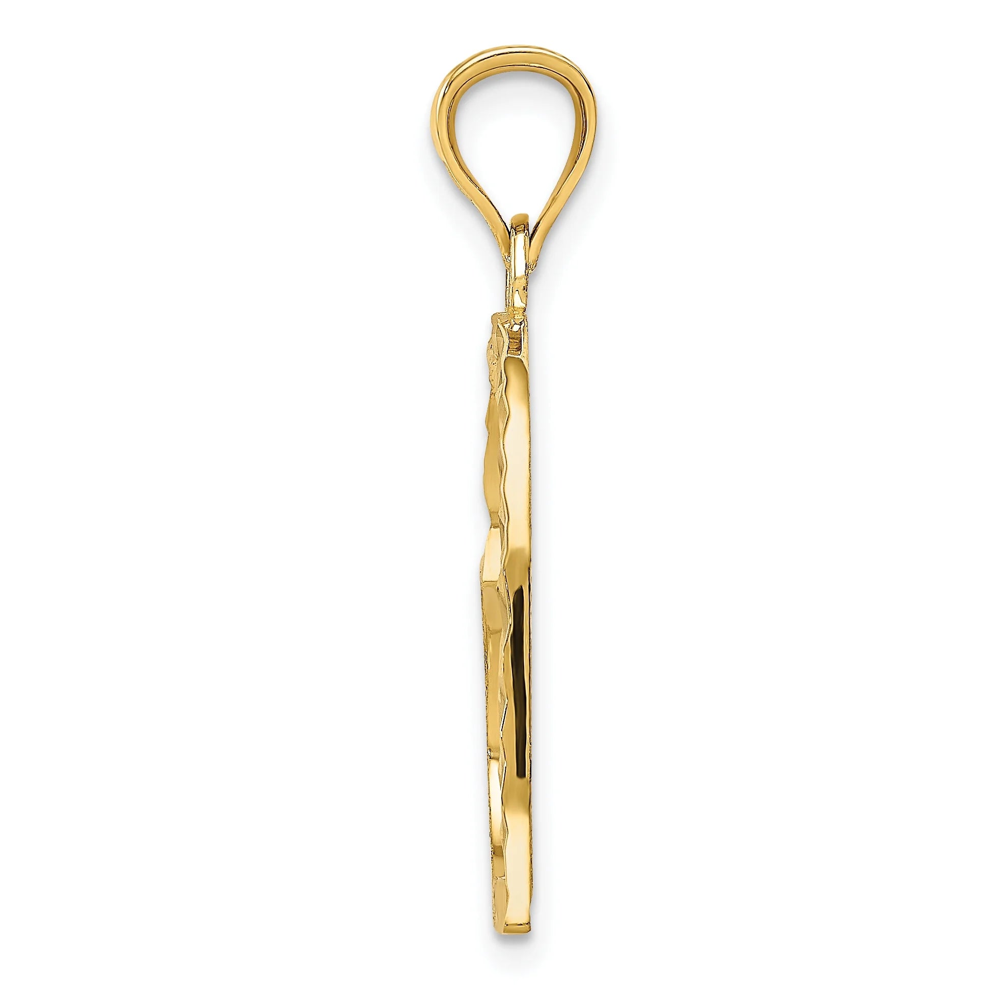 14K Yellow Gold Diamond-Cut Crooked Heart Pendant Charm with 10K Yellow Gold Rope Chain Necklace 20'' X386