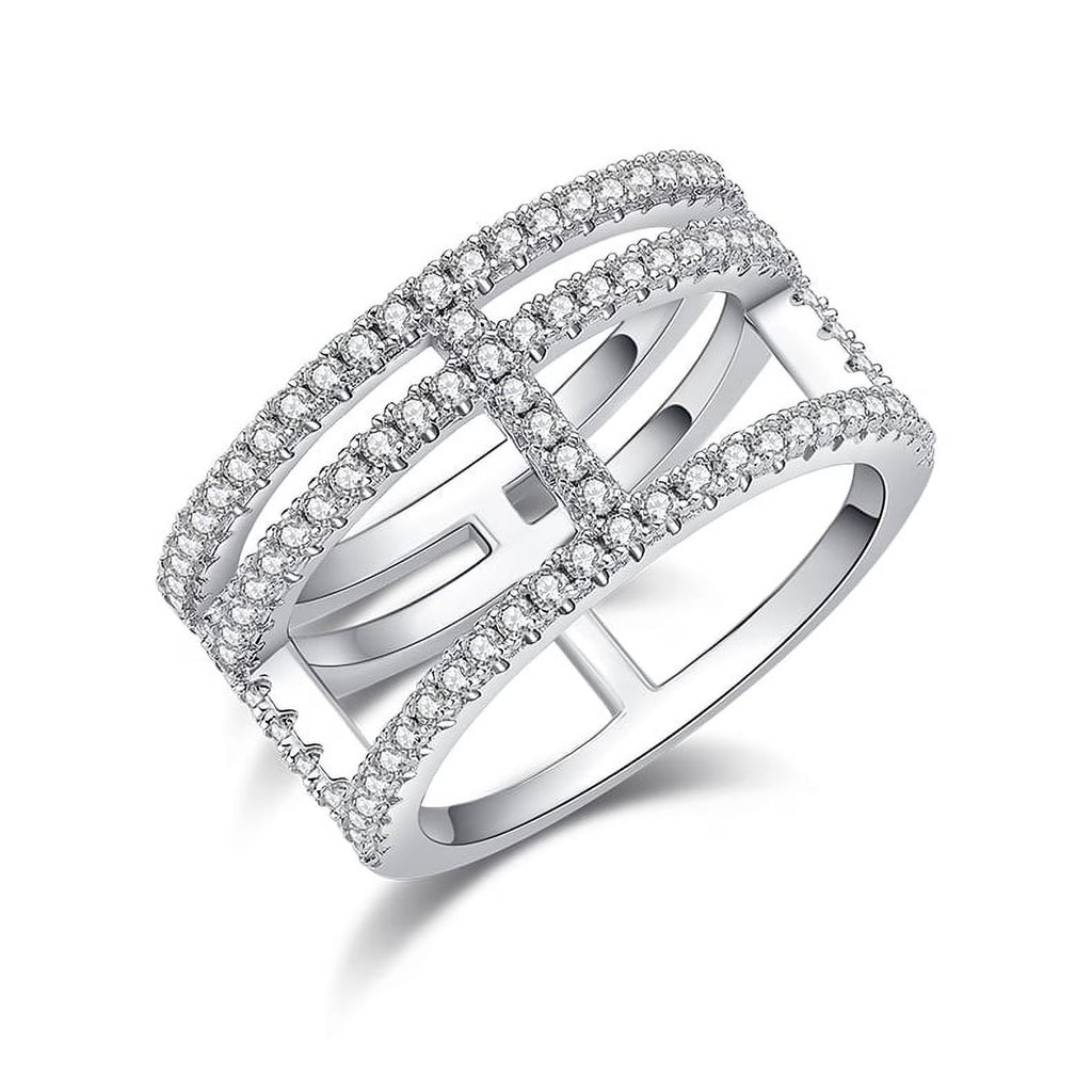18K White Gold Plated Moissanite Engagement Ring Q295