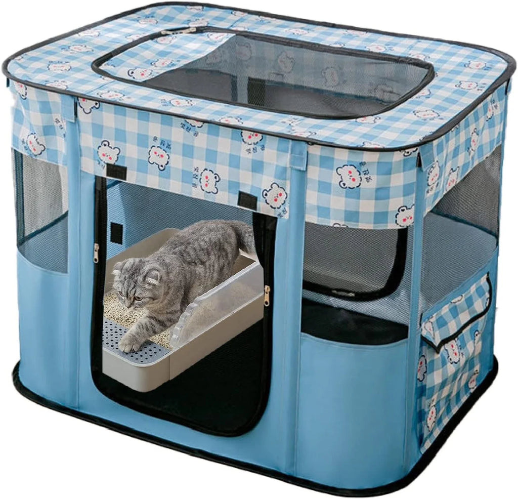Large Dog Cat Playpen with Carrying Case, Removable Zipper Top P6986
