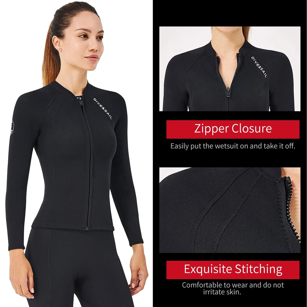 2mm Neoprene Front Zipper Wetsuits Jacket Long Sleeves V769