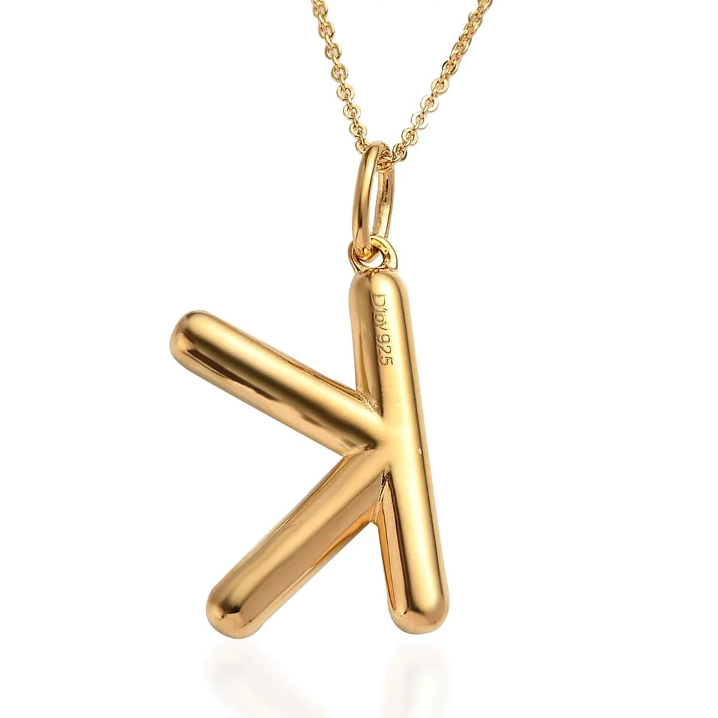 925 Sterling Silver Vermeil Yellow Gold Plated Initial K Pendant Necklace 20" 7.25 Grams B656