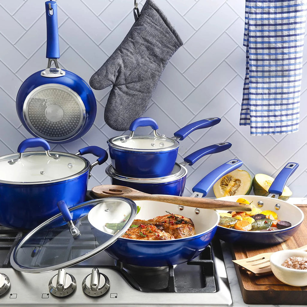 12 Piece Nonstick Ceramic Cookware Set, Blue E45812