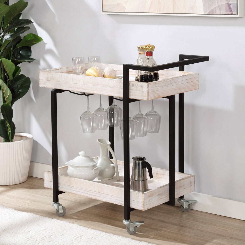 Antique White Industrial Serving Cart J273587