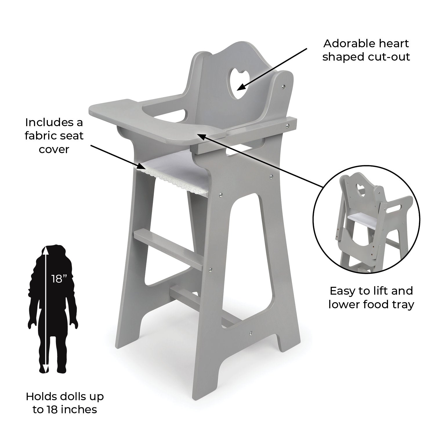 Gray Doll High Chair for 18 inch Dolls B73928