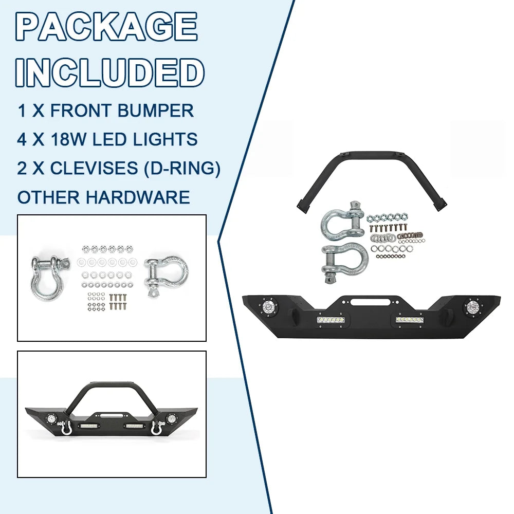 Front Bumper with Winch Plate LED Lights D-rings D880611