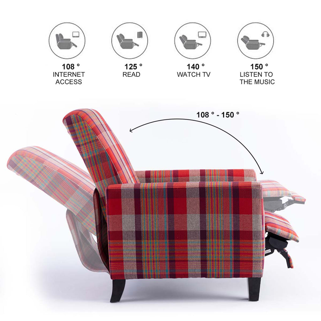 Grey & Red Adjustable Backrest Push Back Recliner Chair Z8819