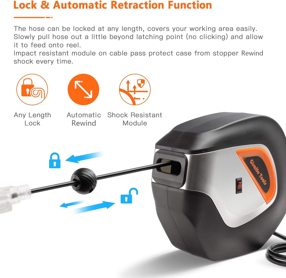 Retractable Extension Cord Reel 40ft Heavy Duty with Swivel Bracket Lighted Triple Tap V957406