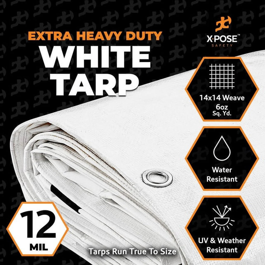 White Poly Tarp 10' x 30' Waterproof 12 Mil Polyethylene S508