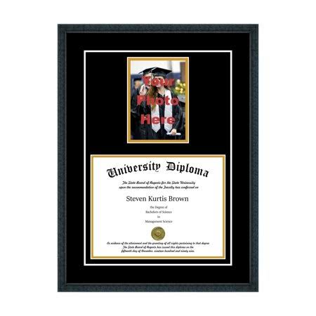 Black 3/4x2 Single Diploma Frame with 5x7 Photo and Double Matting E787090