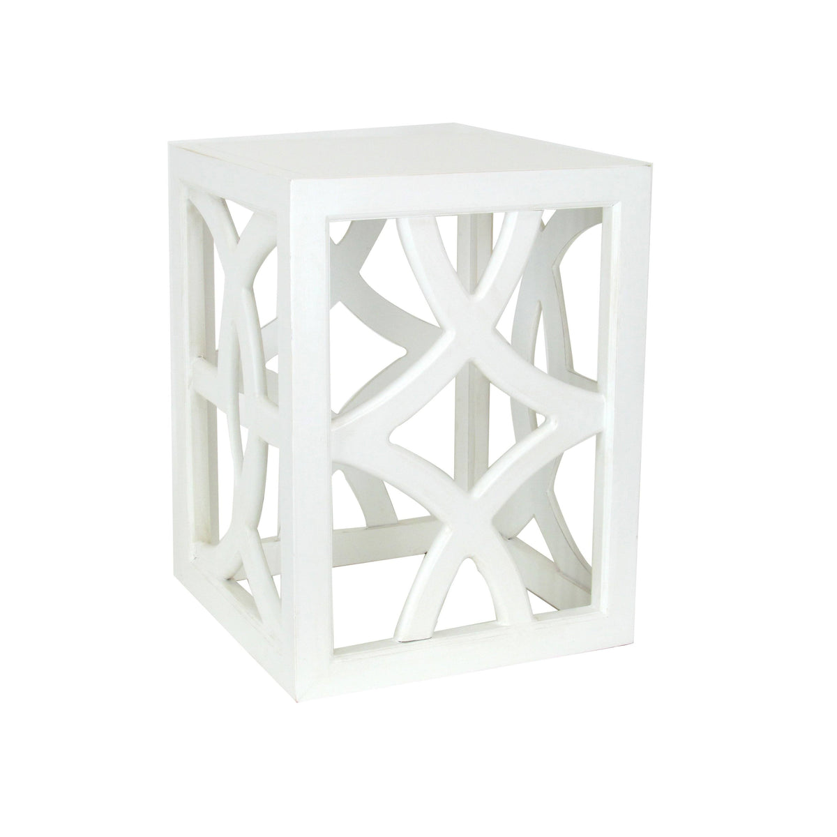 White Square Side Table with Open Lattice Design O61008