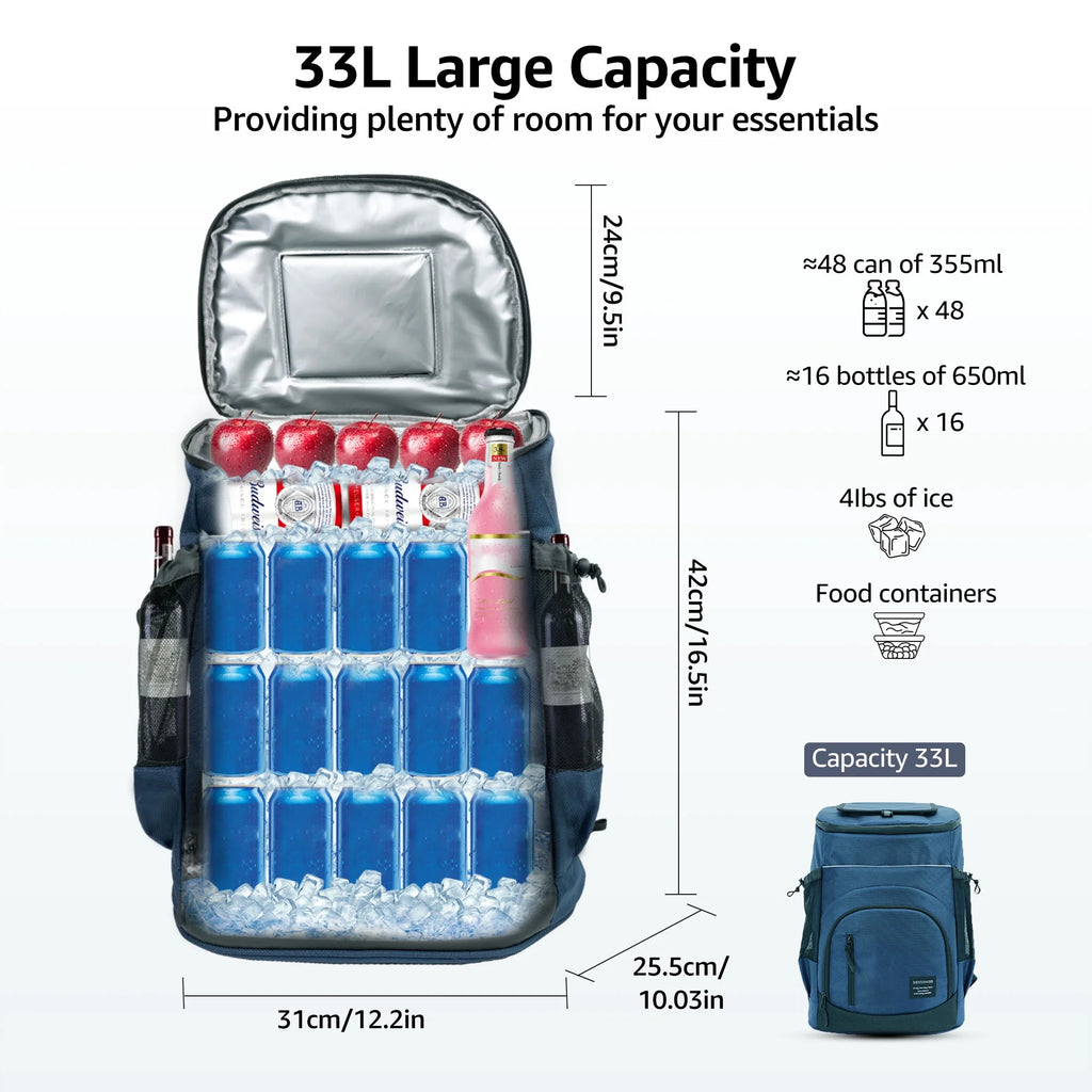 Blue Sandproof Water-Resistant Cooler Backpack Q5957