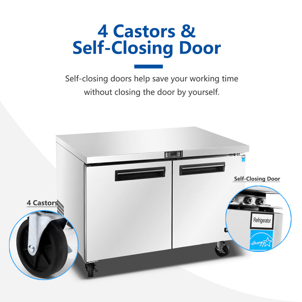 Commercial 2 Door Undercounter Refrigerators, 17 Cu. Ft Side by Side Stainless Steel Worktop Fridge H43851