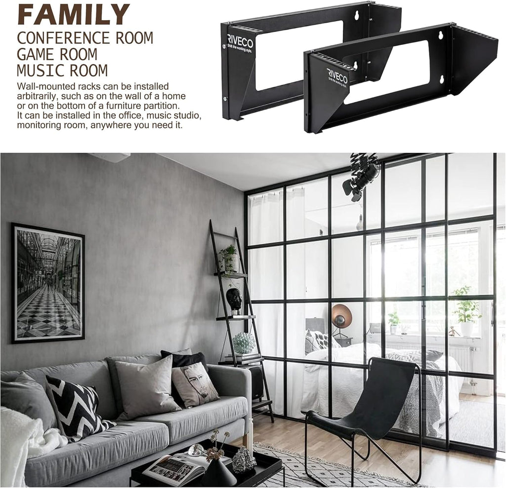 2U Wall Mount Rack Vertical Patch Panel Bracket Shelf Black R16699