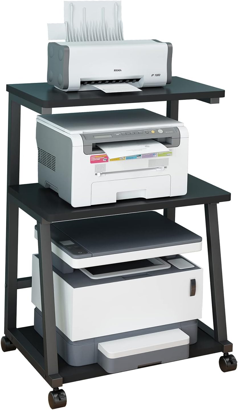 Black 3-Tier Rolling Printer Stand Cart with Storage Q61507