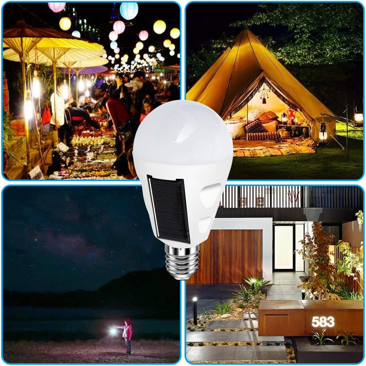 4 Pack LED Solar Rechargeable Emergency Light Bulbs, E26/E27 7W 6000k Y7954