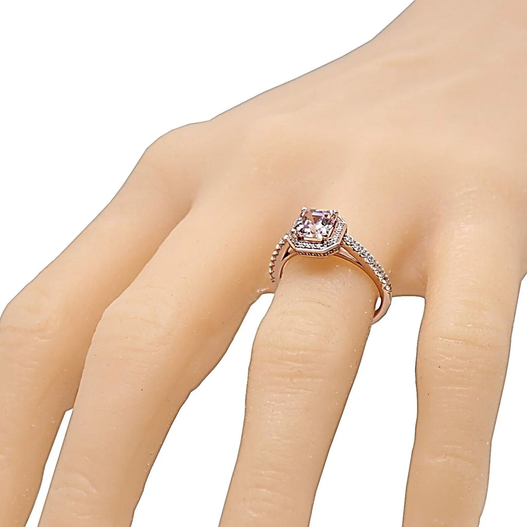 Asscher Cut Simulated Morganite Halo Engagement Ring 2ct Zirconia Sterling Silver Size 4 B368