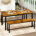 Rustic Brown 4 Person Kitchen Table Set with 2 Benches X696