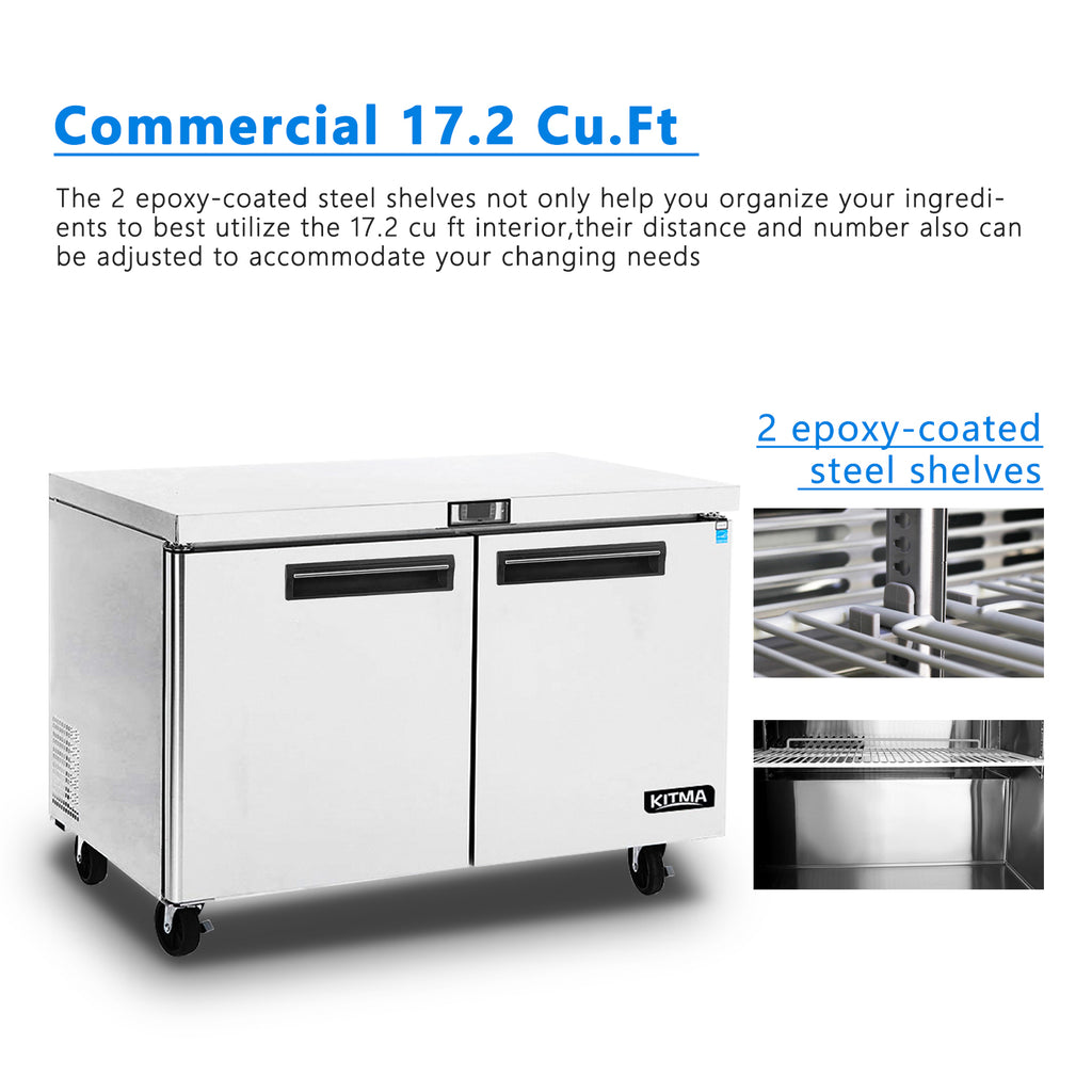 Commercial 2 Door Undercounter Refrigerators, 17 Cu. Ft Side by Side Stainless Steel Worktop Fridge H43851