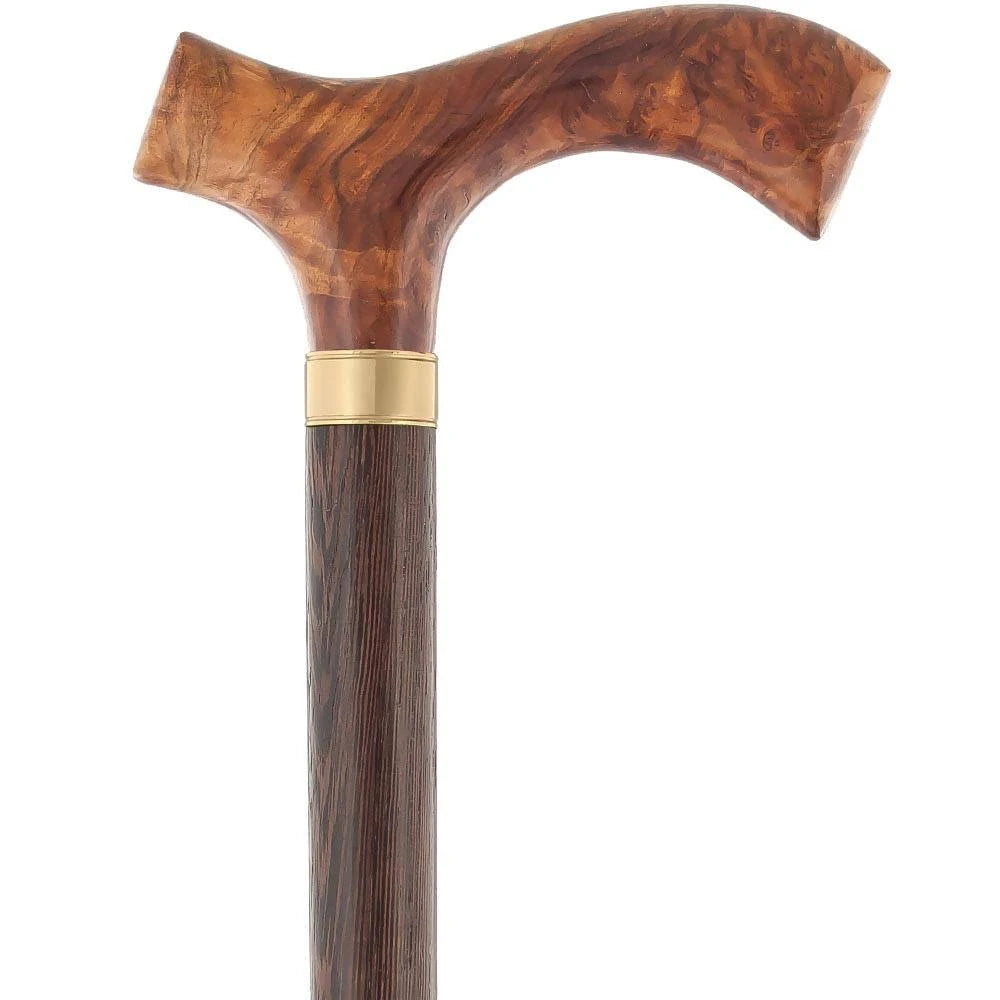 Australian Burl Wood Walking Cane with Wenge Shaft and Gold Collar Z1638