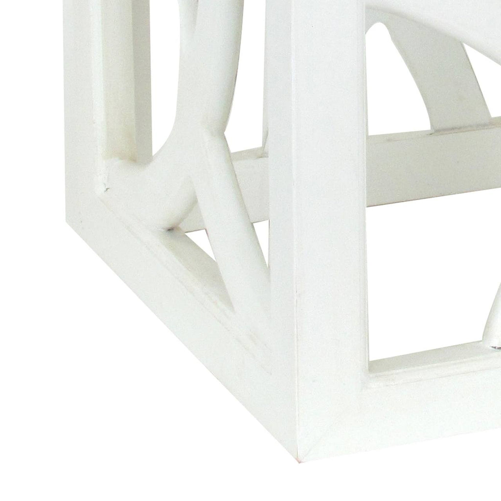 White Square Side Table with Open Lattice Design O61008