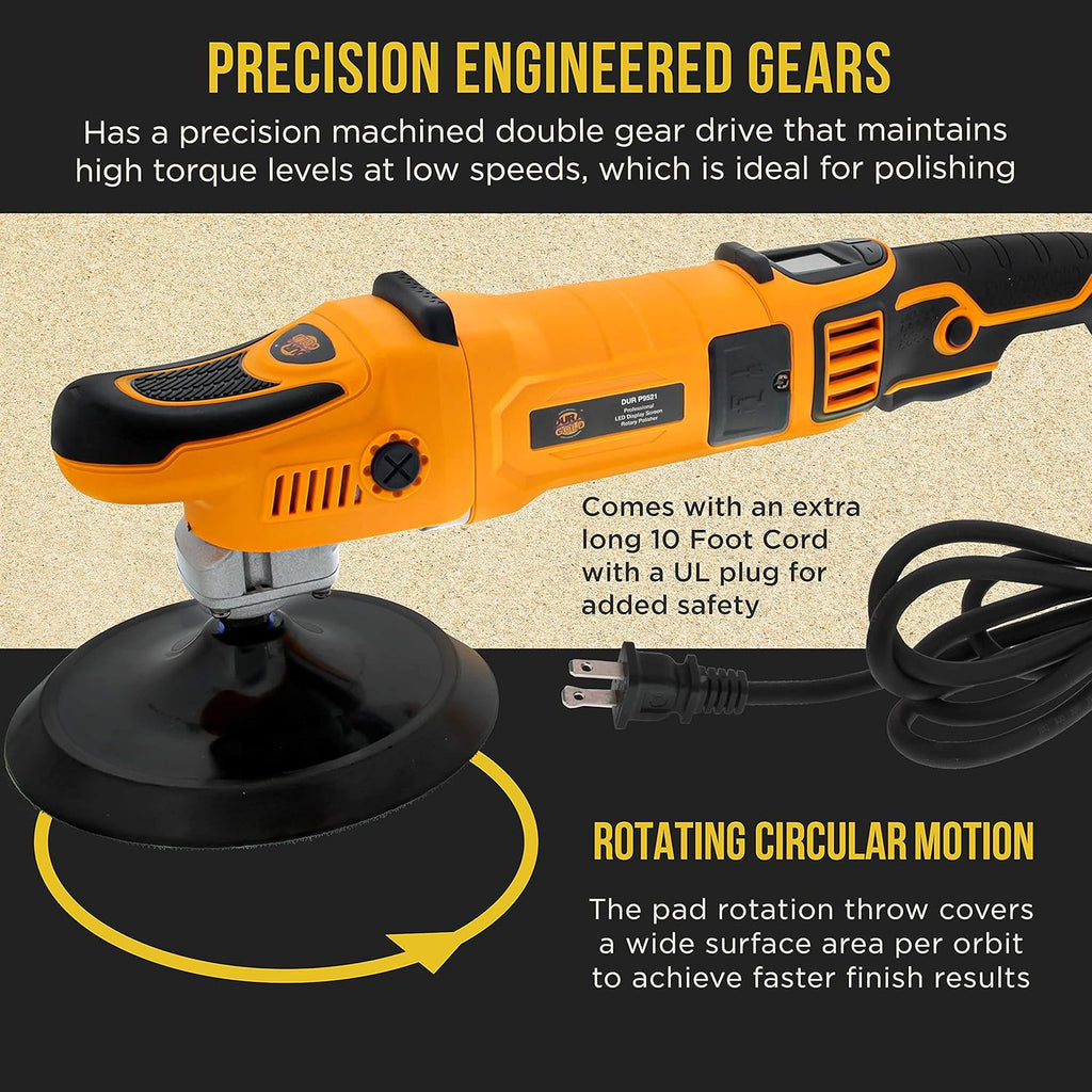 7" Rotary Polisher Buffer Sander with 8 Pad Kit, LED Variable Speed, 1200 Watts G41692