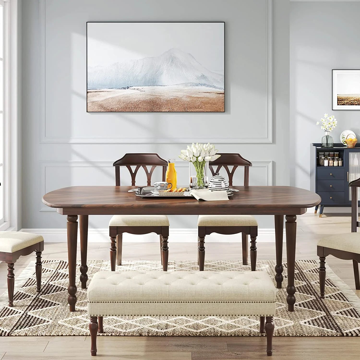 63'' Brown Dining Table with Wood Legs V811724