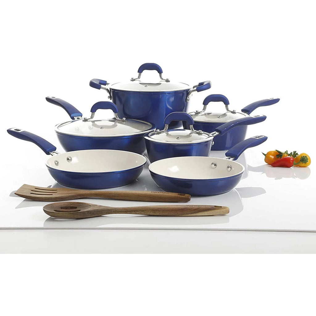 12 Piece Nonstick Ceramic Cookware Set, Blue E45812