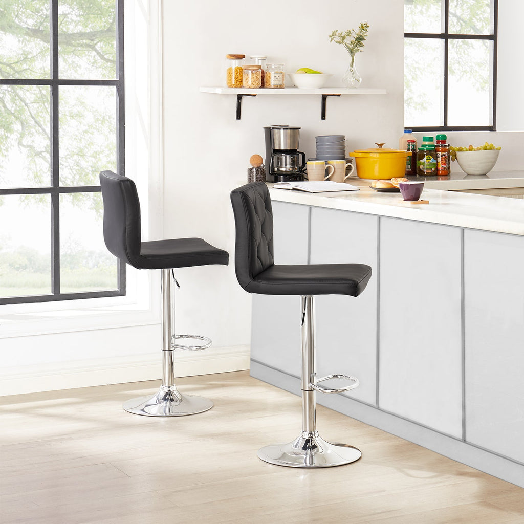 Set of 2 PU Leather Adjustable Swivel Bar Stools with Back, Black Y68210