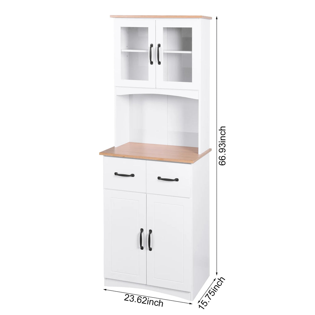 White Tall Wooden Kitchen Cabinet with 2 Drawers Y72880