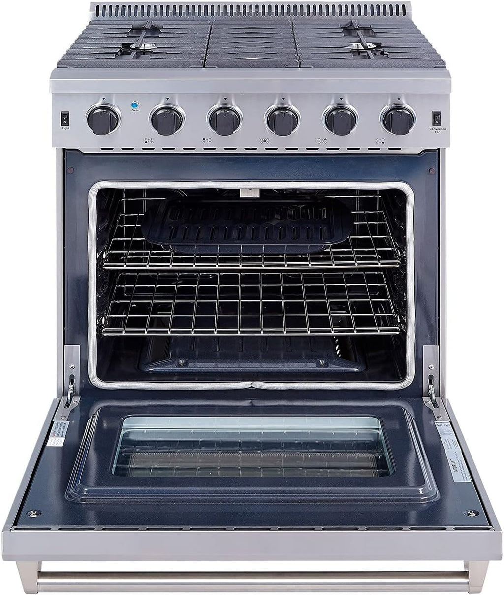 30 Inch Stainless Steel Gas Range with 5 Sealed Burners, 4.5 cu. ft. Oven, Storage Drawer, Cast Iron Grate F1555