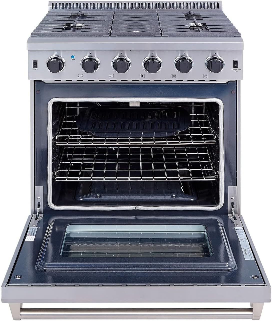 30 Inch Stainless Steel Gas Range with 5 Sealed Burners, 4.5 cu. ft. Oven, Storage Drawer, Cast Iron Grate F1555