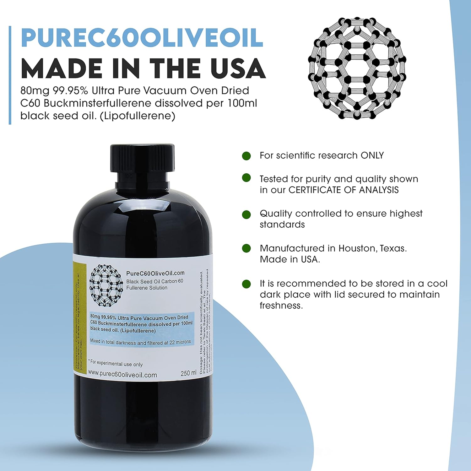 C60 Black Seed Oil 250ml / 8.5 Fl Oz Amber Glass Bottle N81136