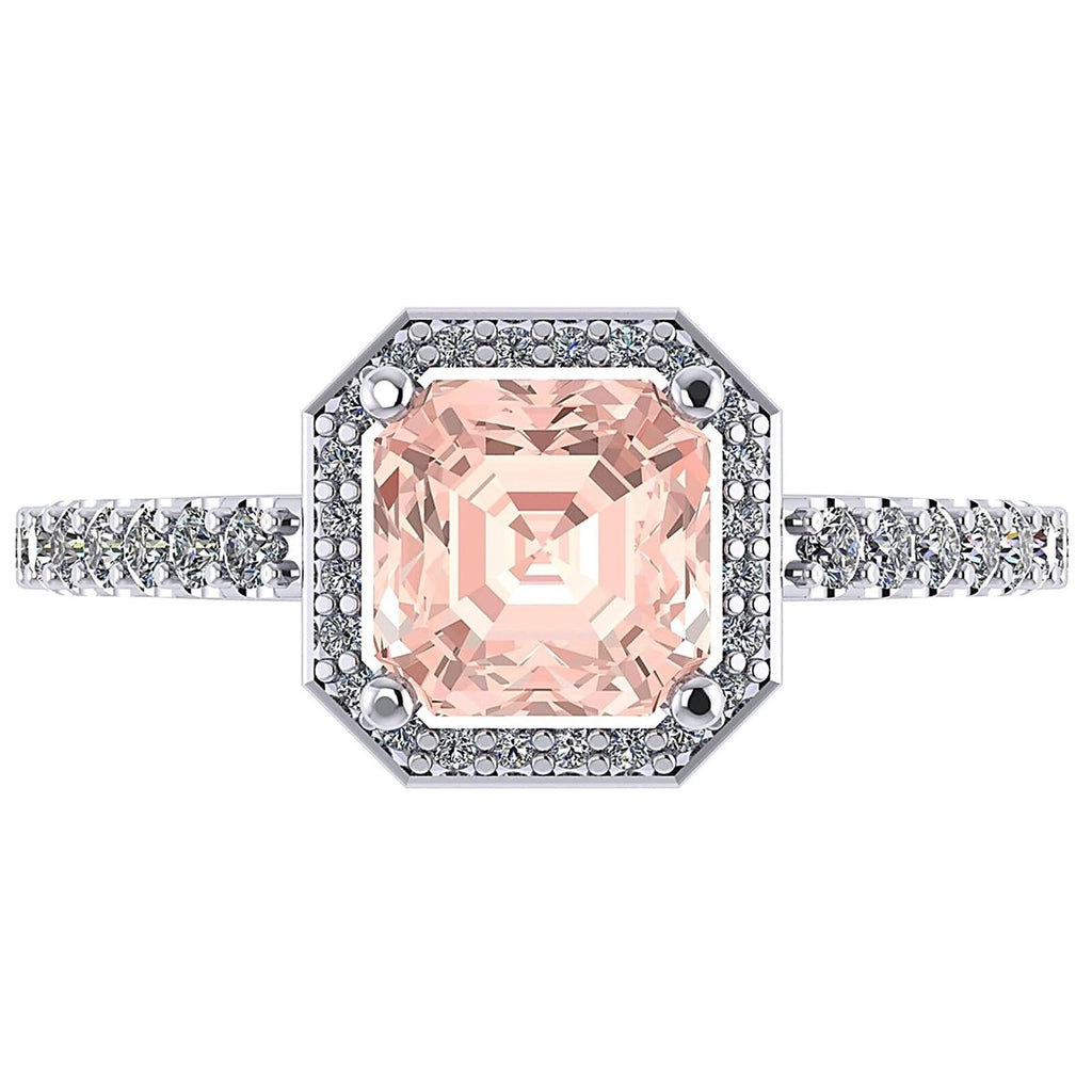 Asscher Cut Simulated Morganite Halo Engagement Ring 2ct Zirconia Sterling Silver Size 4 B368
