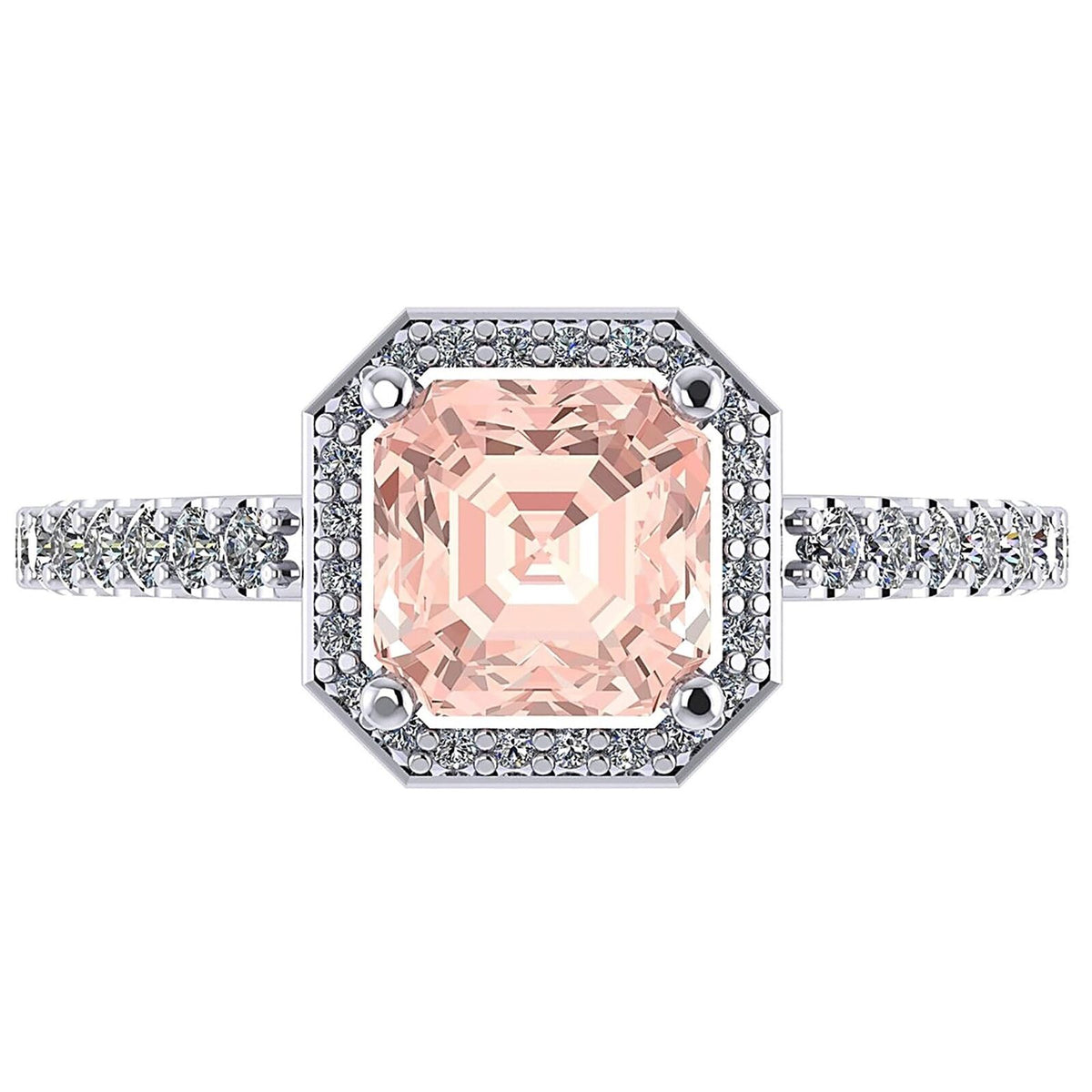 Asscher Cut Simulated Morganite Halo Engagement Ring 2ct Zirconia Sterling Silver Size 4 B368
